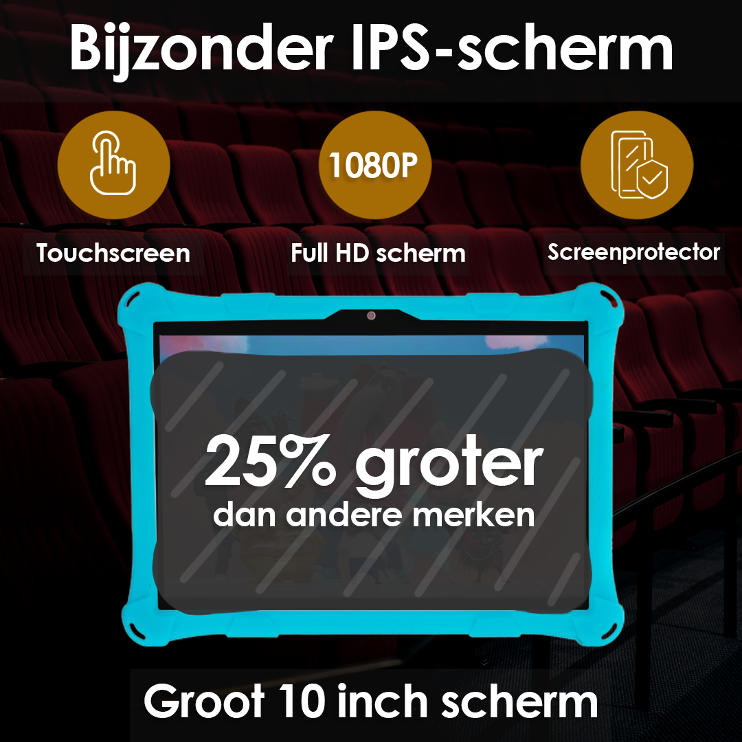 AngelTech Kindertablet XL – 100%Kidsproof– Extra Groot – Ook Voor Volwassen Gebruik – 10 inch - Ouderlijk toezicht – Fidgy beschermhoes - 32GB – Blauw of Roze