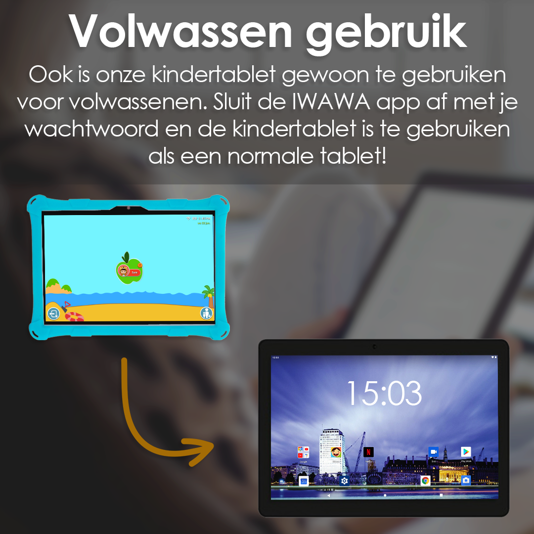 AngelTech Kindertablet XL – 100%Kidsproof– Extra Groot – Ook Voor Volwassen Gebruik – 10 inch - Ouderlijk toezicht – Fidgy beschermhoes - 32GB – Blauw of Roze