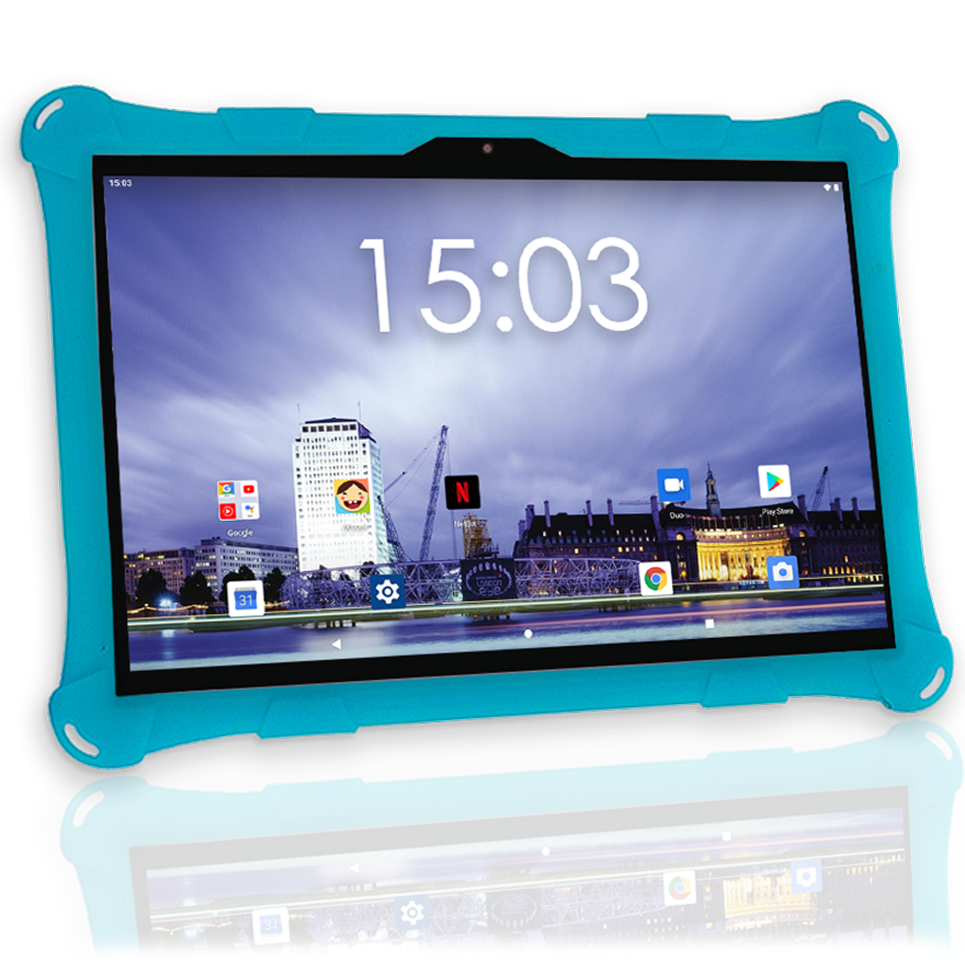 AngelTech Kindertablet XL – 100%Kidsproof– Extra Groot – Ook Voor Volwassen Gebruik – 10 inch - Ouderlijk toezicht – Fidgy beschermhoes - 32GB – Blauw of Roze