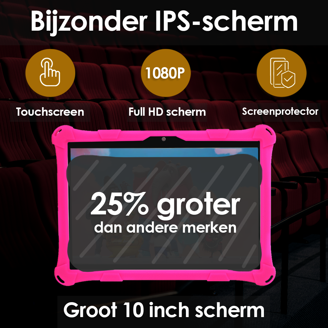 AngelTech Kindertablet XL – 100%Kidsproof– Extra Groot – Ook Voor Volwassen Gebruik – 10 inch - Ouderlijk toezicht – Fidgy beschermhoes - 32GB – Roze of Blauw