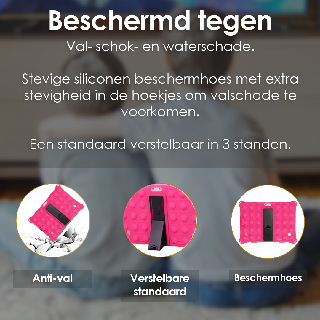 AngelTech Kindertablet XL – 100%Kidsproof– Extra Groot – Ook Voor Volwassen Gebruik – 10 inch - Ouderlijk toezicht – Fidgy beschermhoes - 32GB – Roze of Blauw