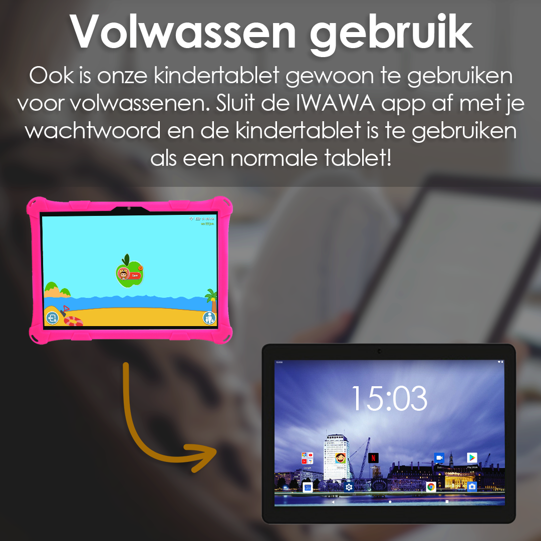 AngelTech Kindertablet XL – 100%Kidsproof– Extra Groot – Ook Voor Volwassen Gebruik – 10 inch - Ouderlijk toezicht – Fidgy beschermhoes - 32GB – Roze of Blauw