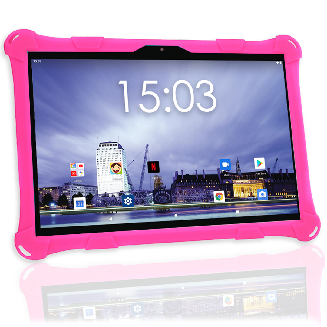 AngelTech Kindertablet XL – 100%Kidsproof– Extra Groot – Ook Voor Volwassen Gebruik – 10 inch - Ouderlijk toezicht – Fidgy beschermhoes - 32GB – Roze of Blauw