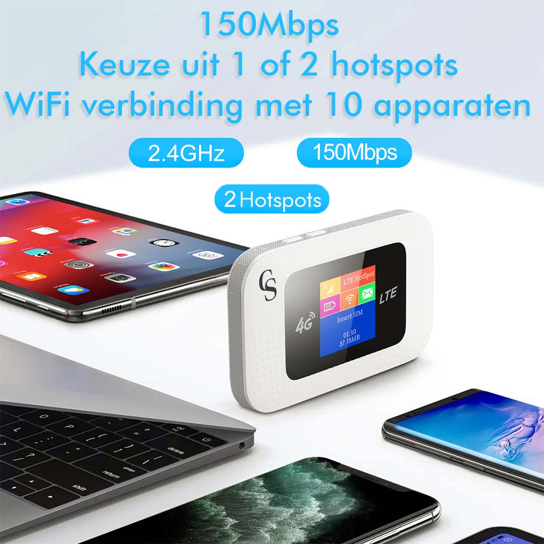 Mifi Router Draadloos Wifi – Mifi Router – Werkt met Simkaart – Mifi – 4G - Router Wifi – 10 Apparaten – 9.9x5.9x1.6 CM