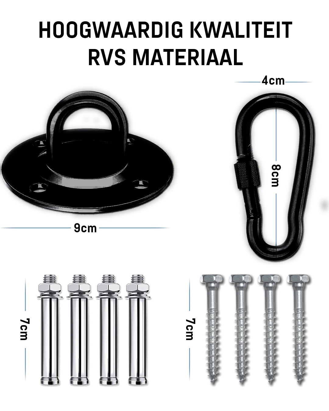 Plafondhaak – Zwart – Ophangsysteem – Ophanghaak – Voor beton en hout - Hangstoel – Hangmat – Bokszak – RVS – Binnen en buiten – 500KG