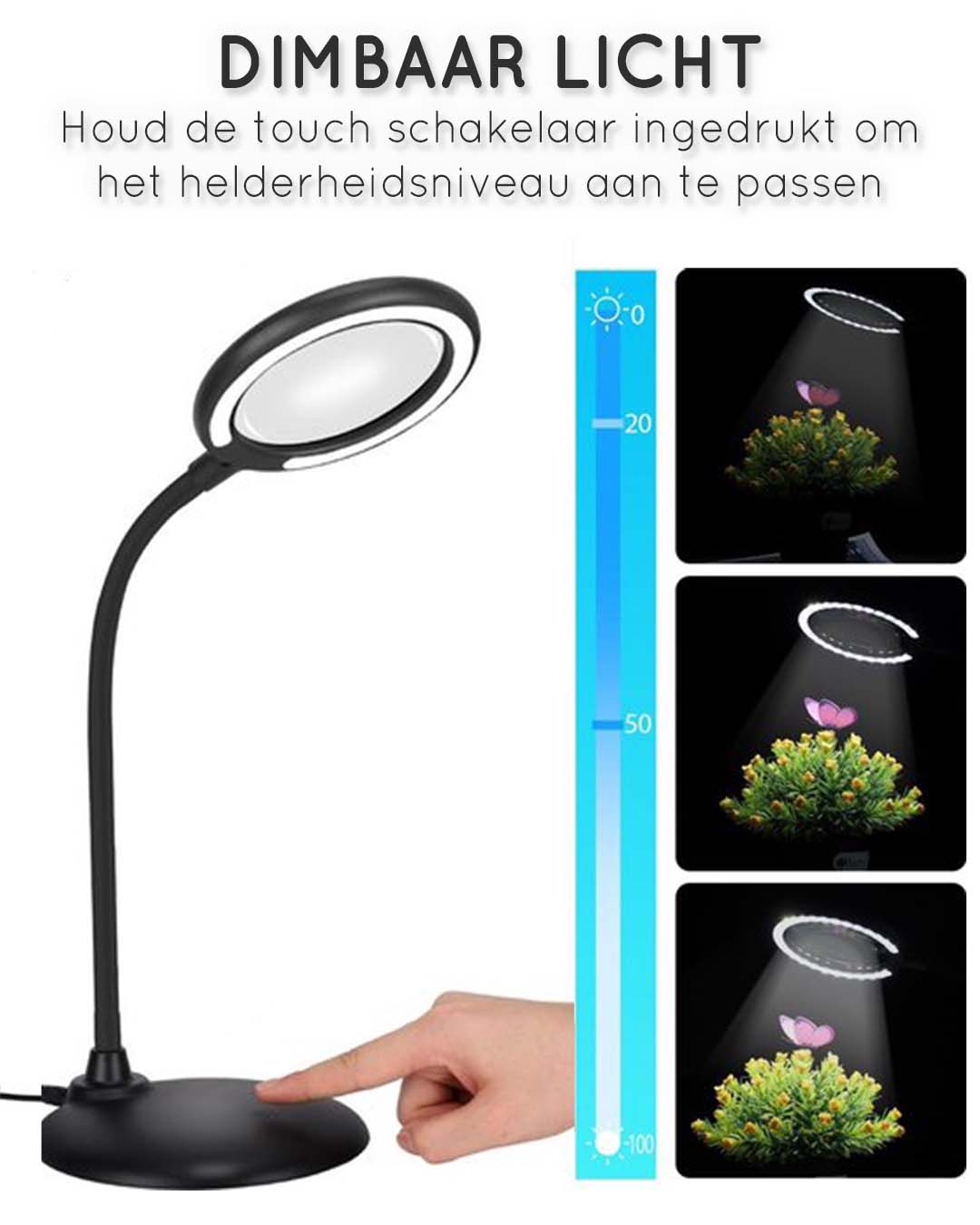 Wilberg Loeplamp met LED Verlichting - Zwart - Diamond Painting - Borduren - Vergrootglas: 3X - 46CM